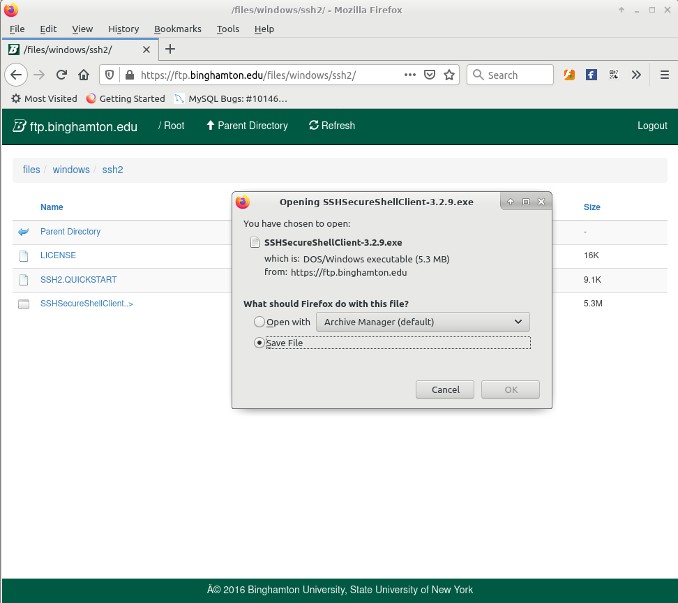 Download SSH installer from the BU ftp download page