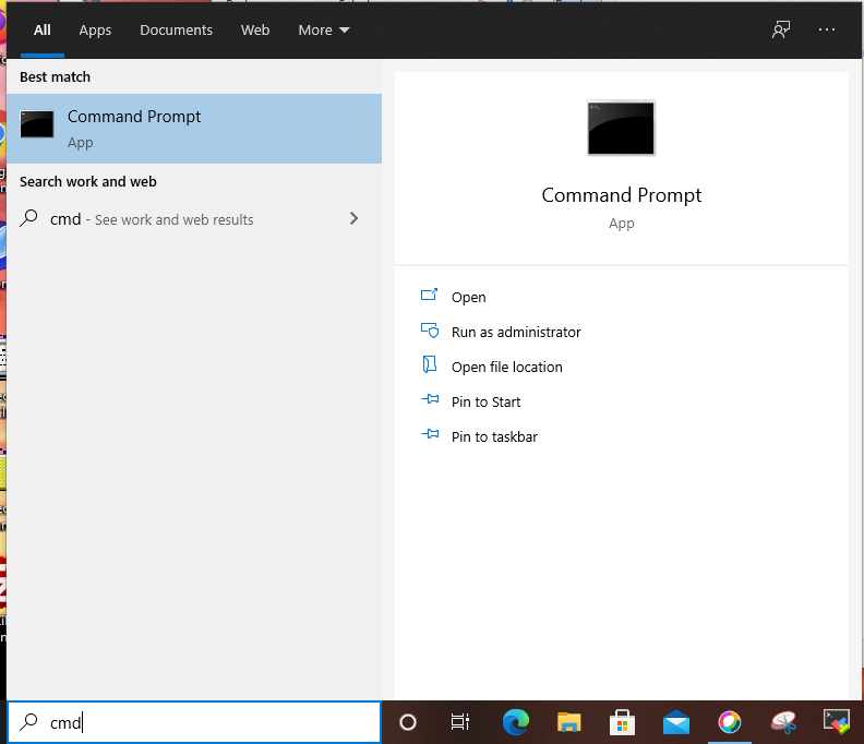 Starting a Command Line Terminal Window in Windows 10