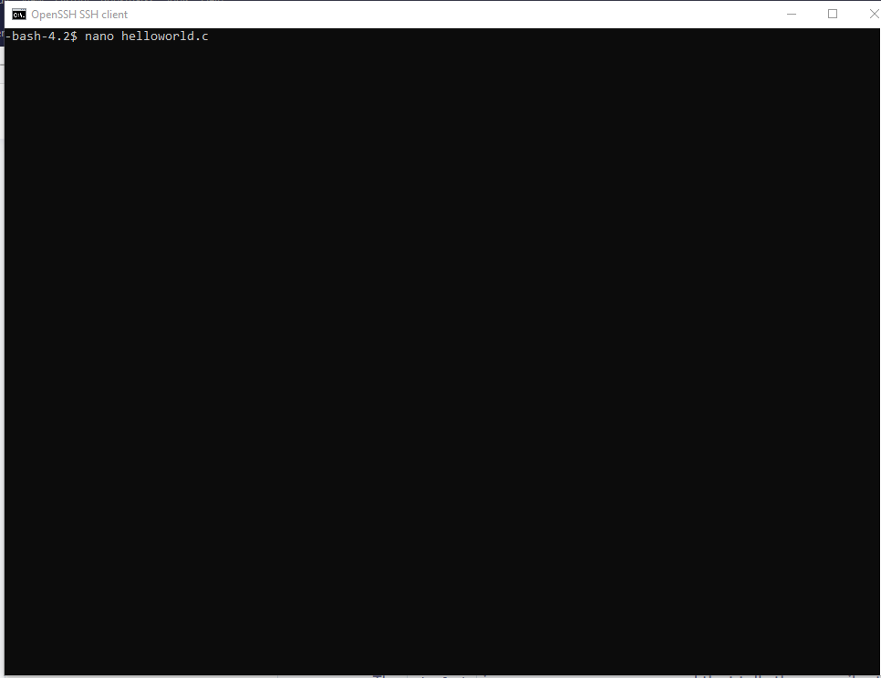 start a nano editing session for the helloworld.c file