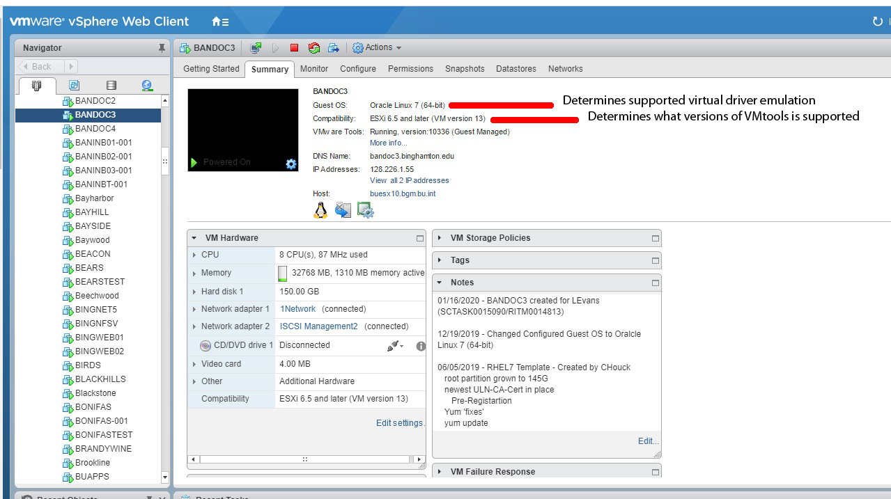 VMWARE Guest OS Compatibility Example